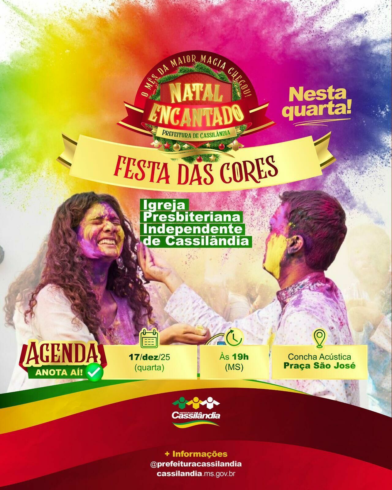 Imagem de compartilhamento para o artigo Cassilândia terá a Festa das Cores nesta quarta-feira na concha acústica da Praça São José da MS Todo dia